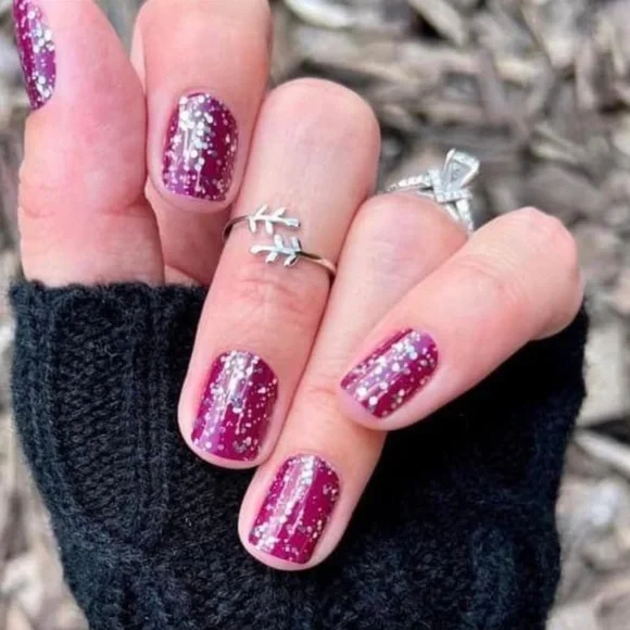 *Retired* Color Street: Wine Down | Deep Purple Red Silver Glitter Fall Dark - Picture 2 of 15